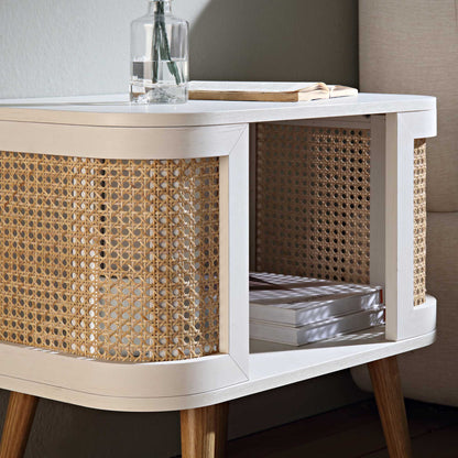 Izzy Curved Rattan Bedside Table, White