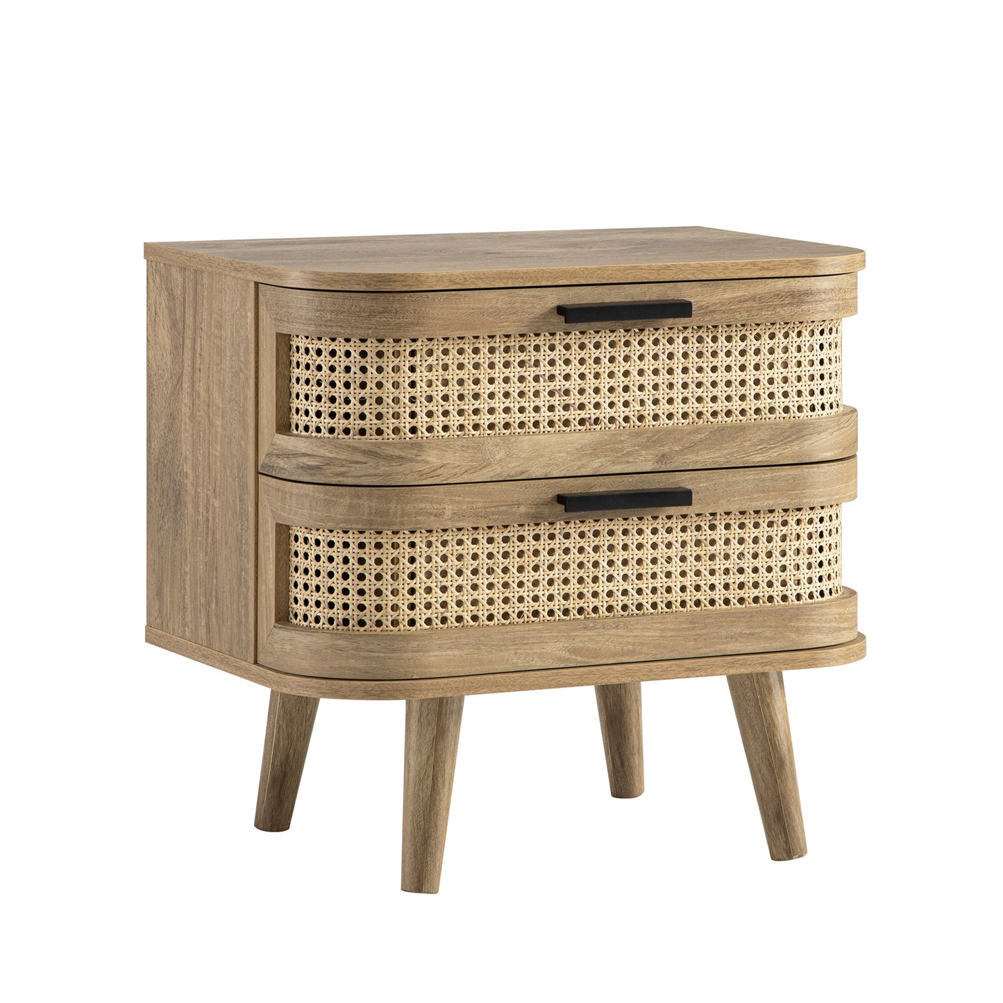 Izzy Curved Rattan 2-Drawer Bedside Table, Natural