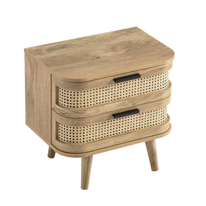Izzy Curved Rattan 2-Drawer Bedside Table, Natural