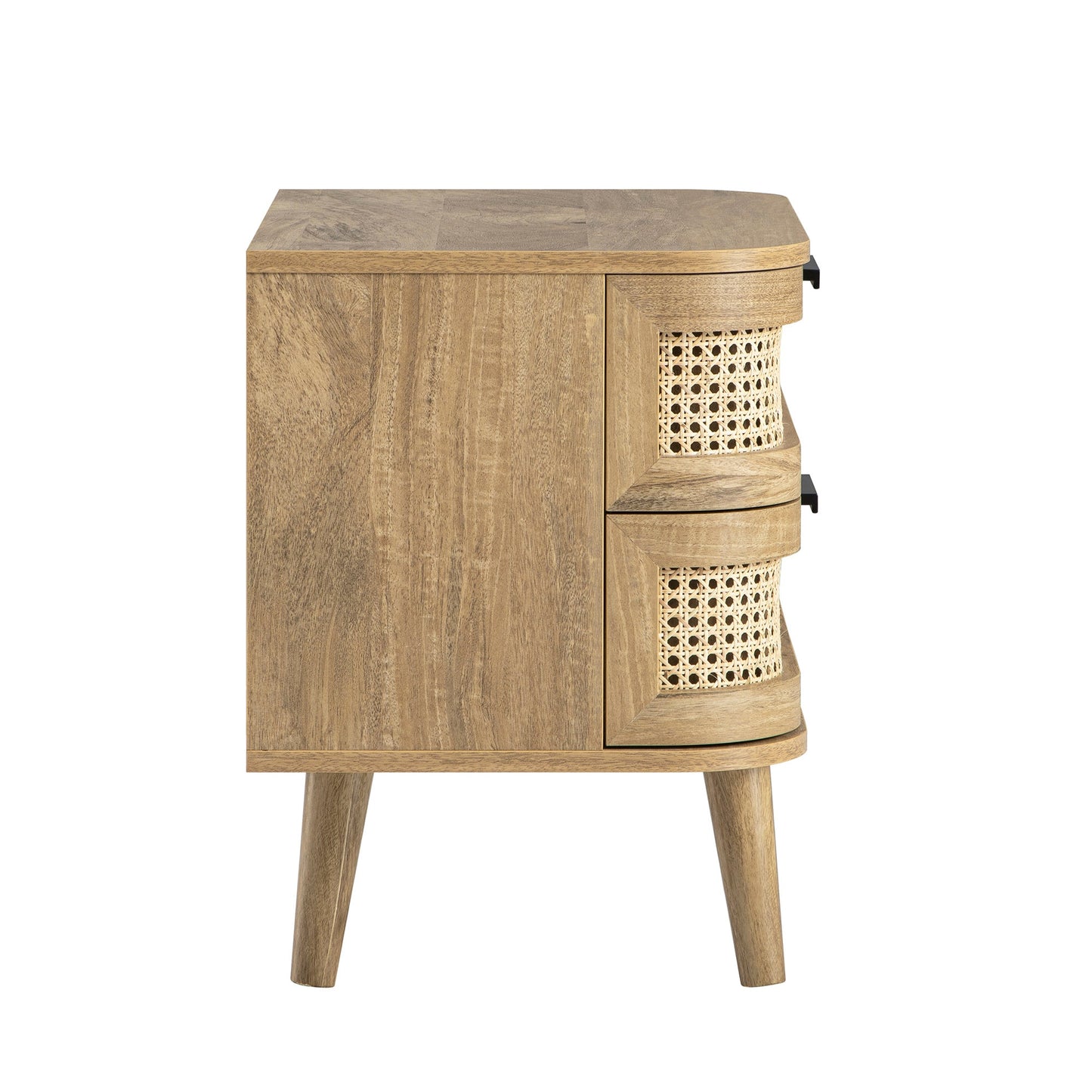 Izzy Curved Rattan 2-Drawer Bedside Table, Natural
