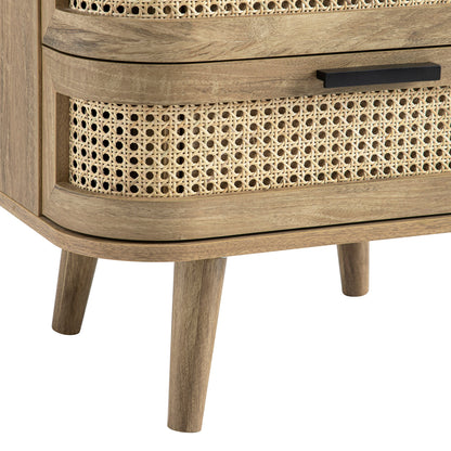 Izzy Curved Rattan 2-Drawer Bedside Table, Natural