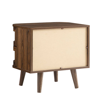 Izzy Curved Rattan 2-Drawer Bedside Table, Walnut