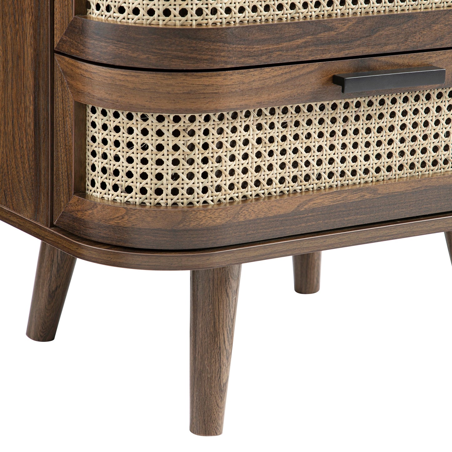 Izzy Curved Rattan 2-Drawer Bedside Table, Walnut