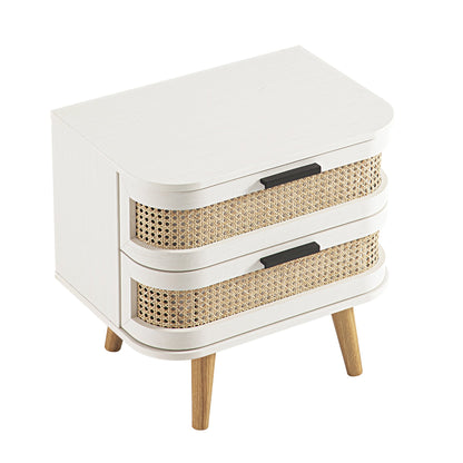 Izzy Curved Rattan 2-Drawer Bedside Table, White