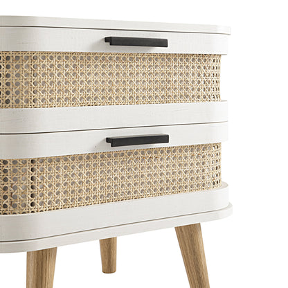 Izzy Curved Rattan 2-Drawer Bedside Table, White