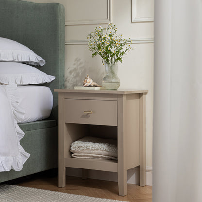 Oakham 1-Drawer Bedside Table, Deep Greige