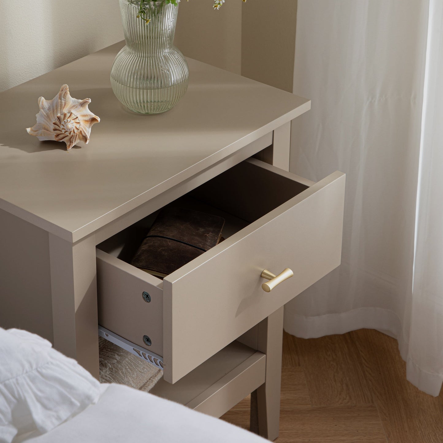 Oakham 1-Drawer Bedside Table, Deep Greige