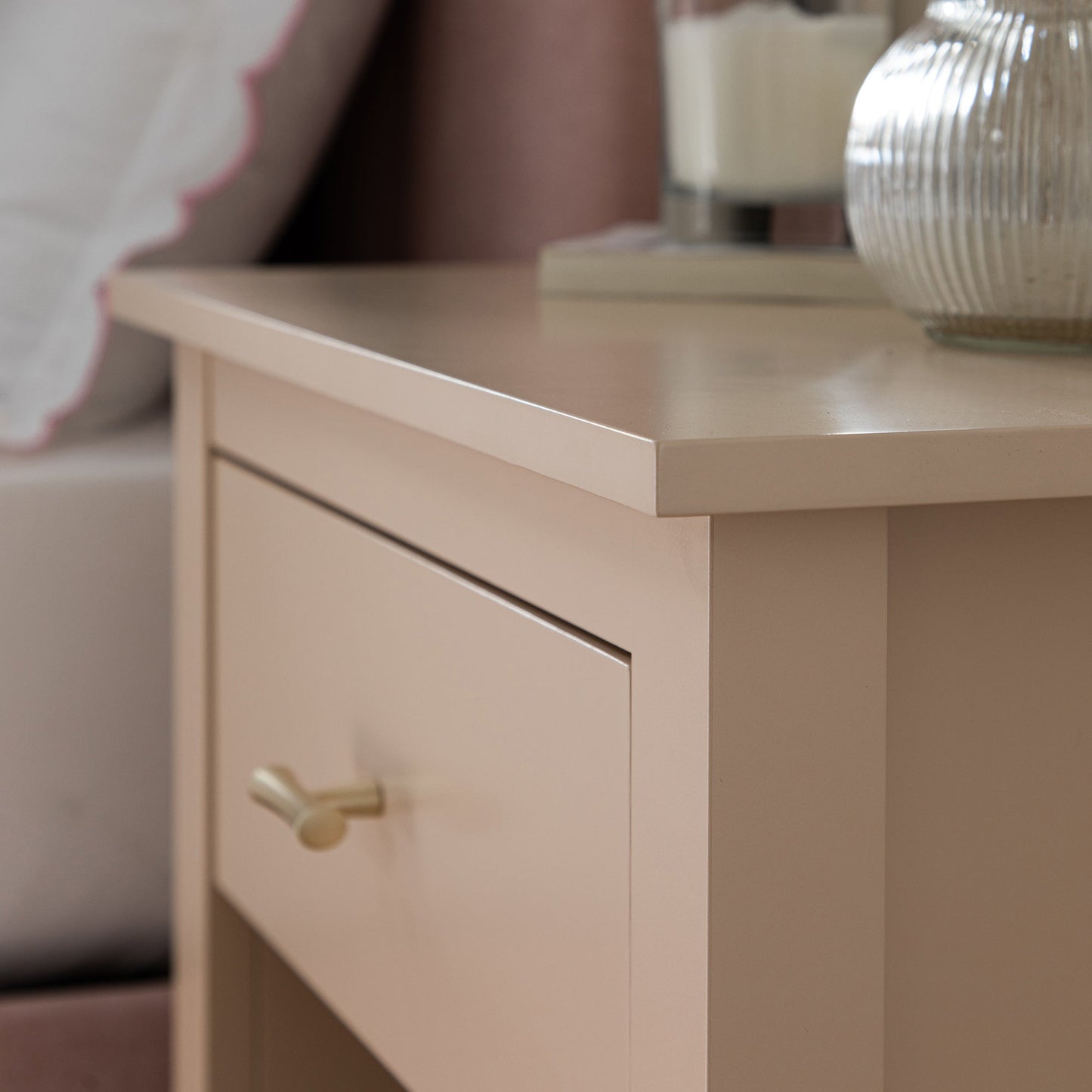 Oakham 1-Drawer Bedside Table, Nude Pink