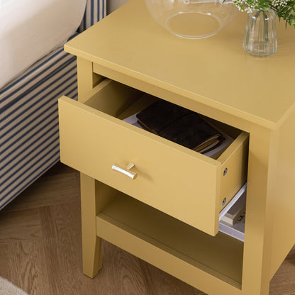 Oakham 1-Drawer Bedside Table, Rattan Yellow