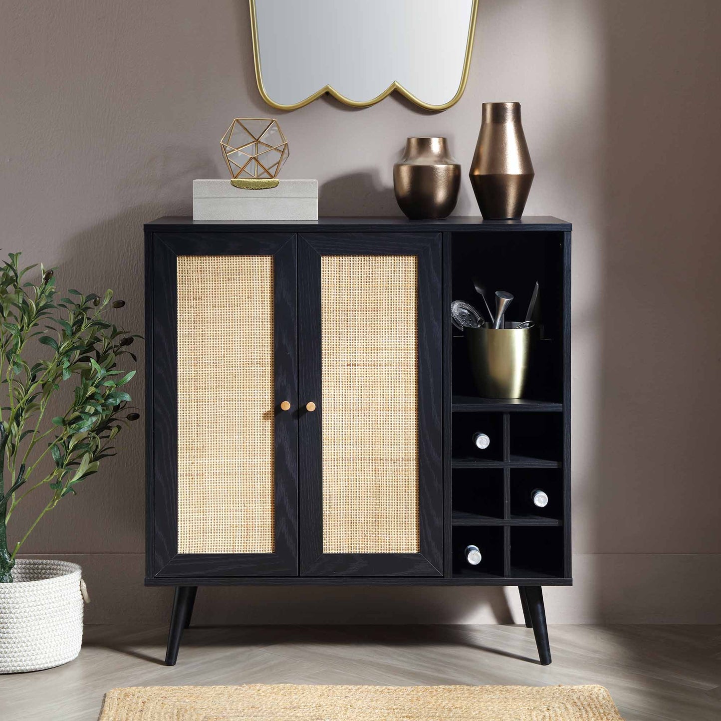Frances Woven Rattan Drinks Cabinet, Black