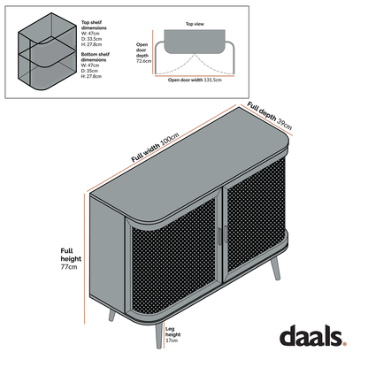 Izzy Curved Rattan 2-Door Small Sideboard, Walnut