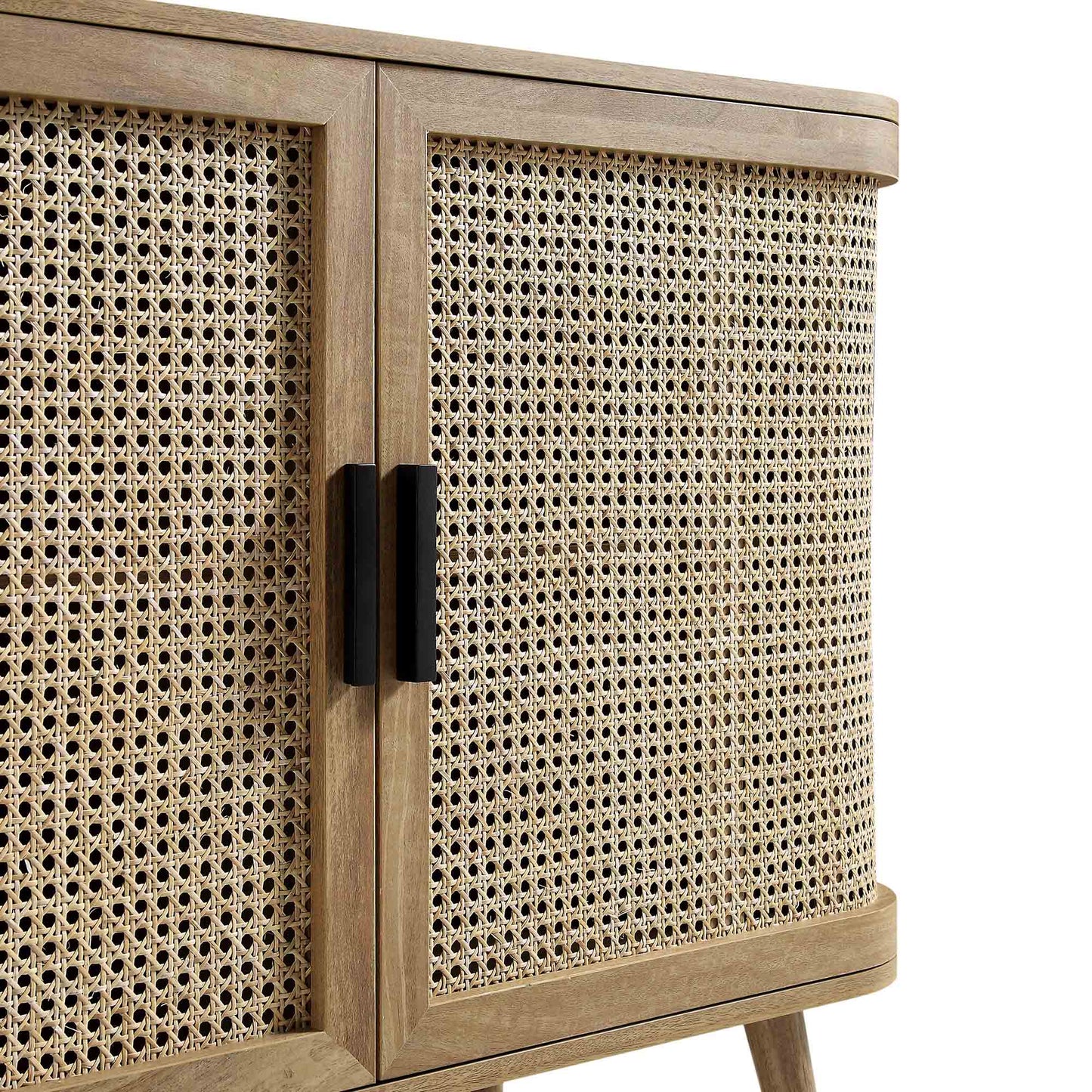 Izzy Curved Rattan 2-Door Small Sideboard, Natural