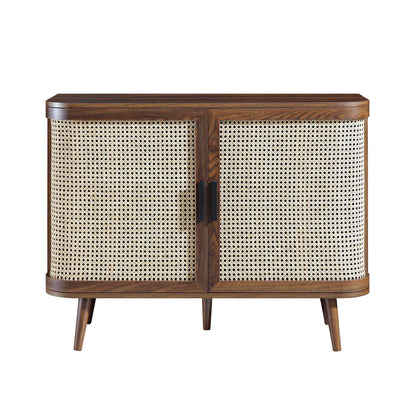 Izzy Curved Rattan 2-Door Small Sideboard, Walnut