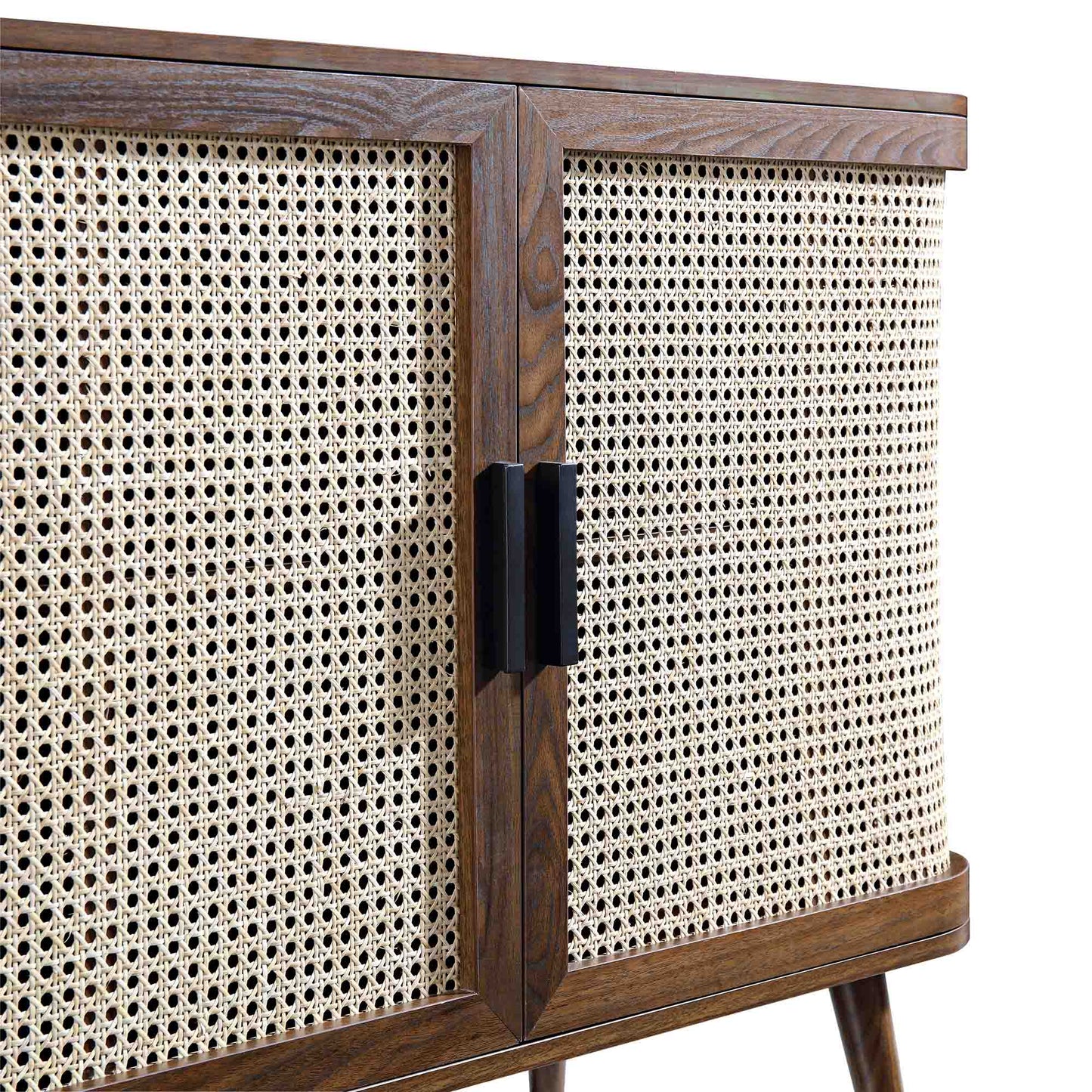 Izzy Curved Rattan 2-Door Small Sideboard, Walnut