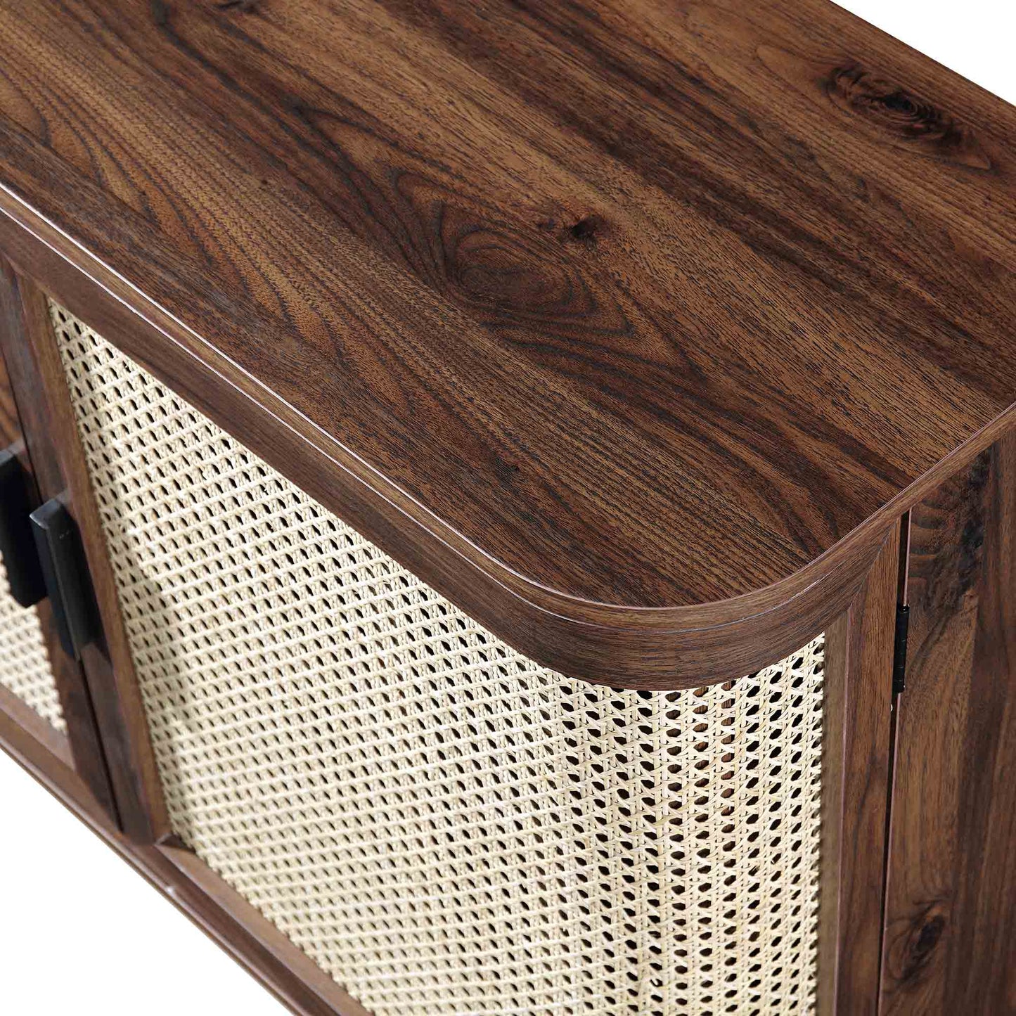 Izzy Curved Rattan 2-Door Small Sideboard, Walnut