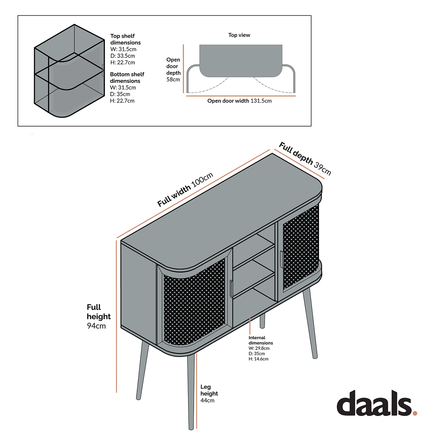 Izzy Curved Rattan 2-Door Buffet Sideboard, White