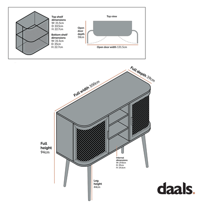 Izzy Curved Rattan 2-Door Buffet Sideboard, White