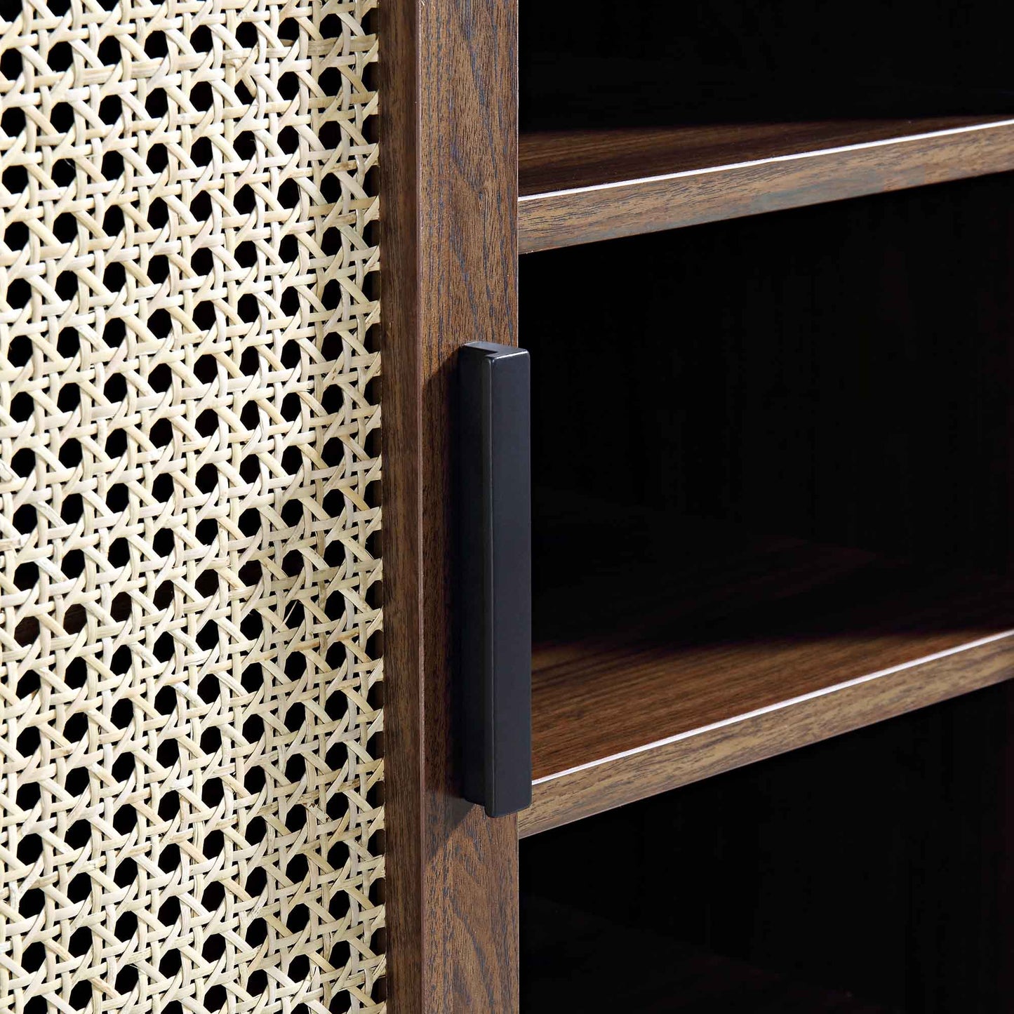 Izzy Curved Rattan 2-Door Buffet Sideboard, Walnut