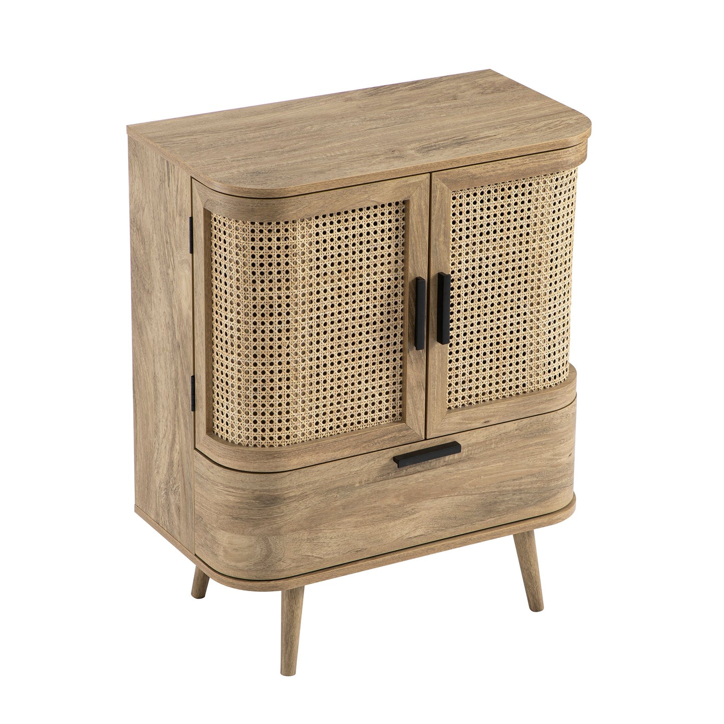 Izzy Curved Rattan 1-Drawer Small Sideboard, Natural