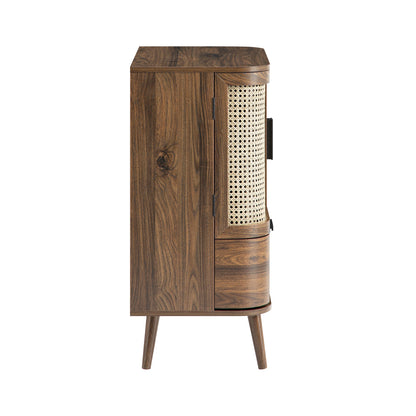 Izzy Curved Rattan 1-Drawer Small Sideboard, Walnut