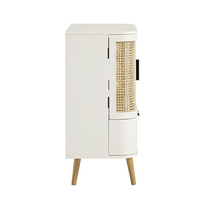 Izzy Curved Rattan 1-Drawer Small Sideboard, White