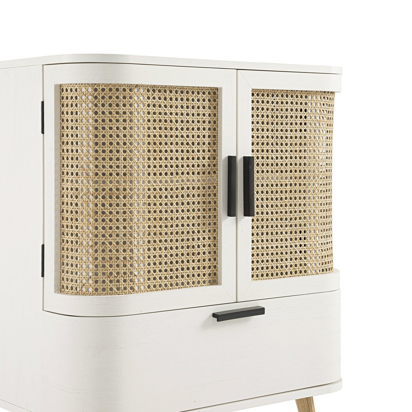 Izzy Curved Rattan 1-Drawer Small Sideboard, White