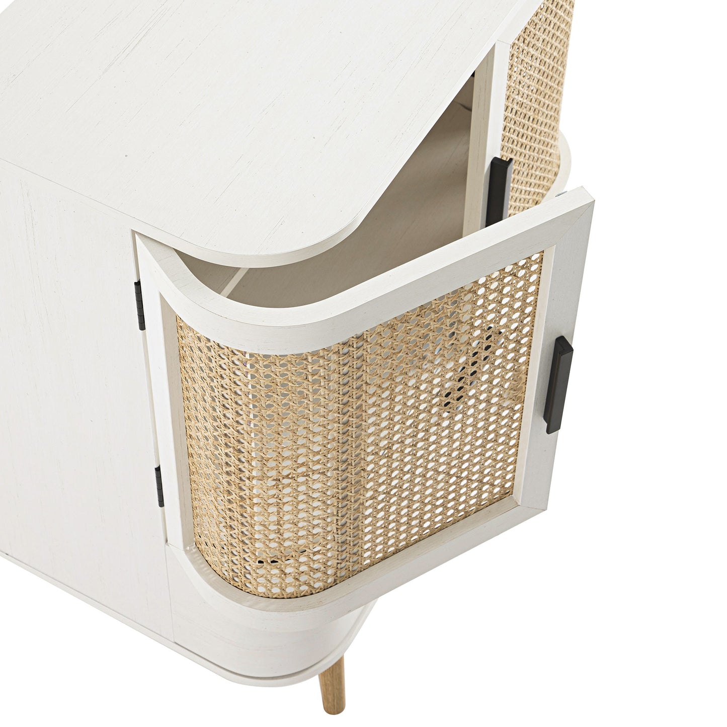 Izzy Curved Rattan 1-Drawer Small Sideboard, White