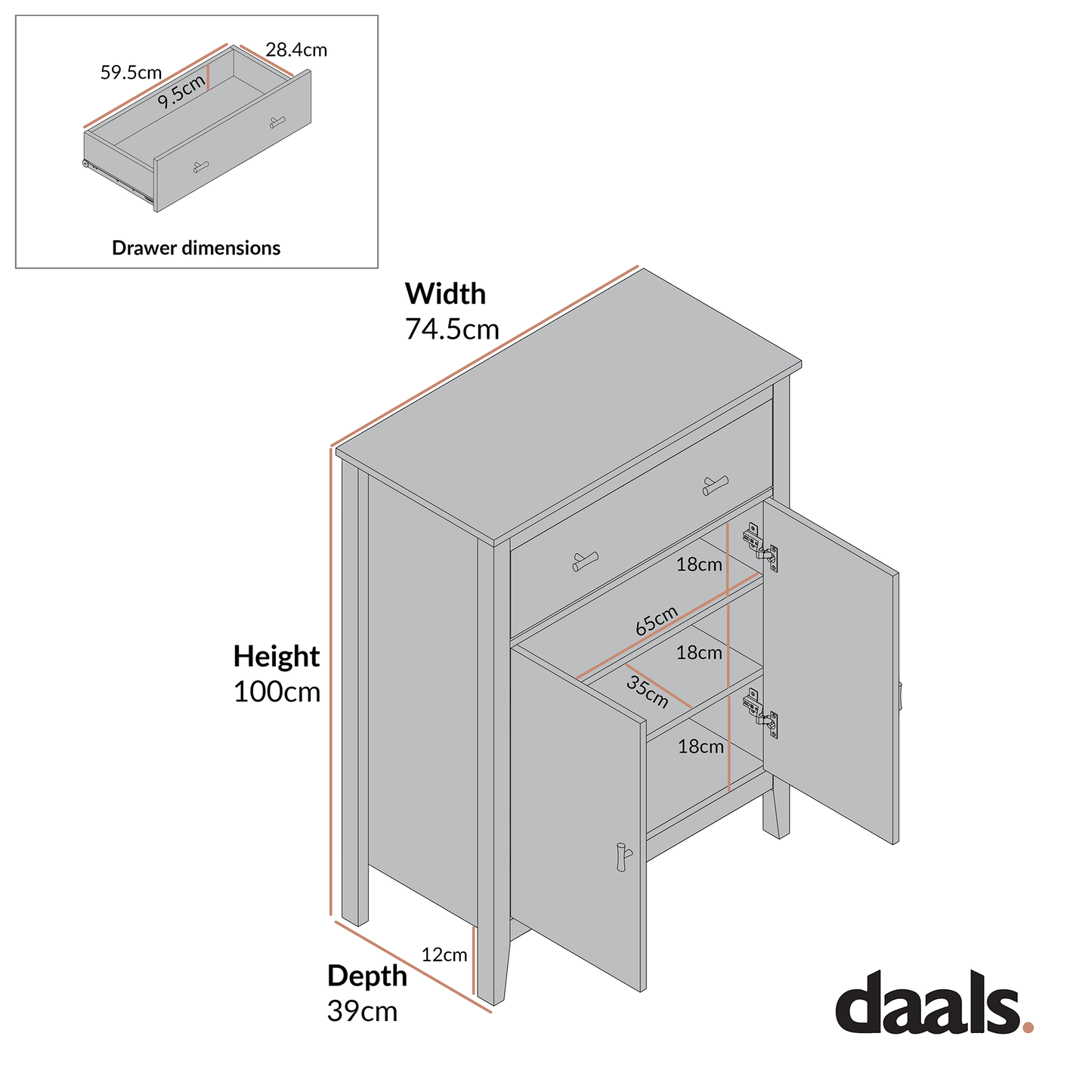 Oakham Small Sideboard with Drawer, Stormy Blue
