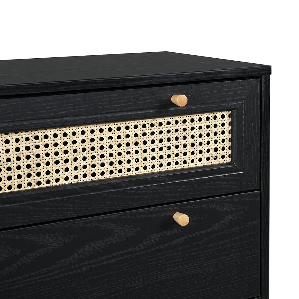 Anya Woven Rattan Chest of 3 Drawer in Black Colour