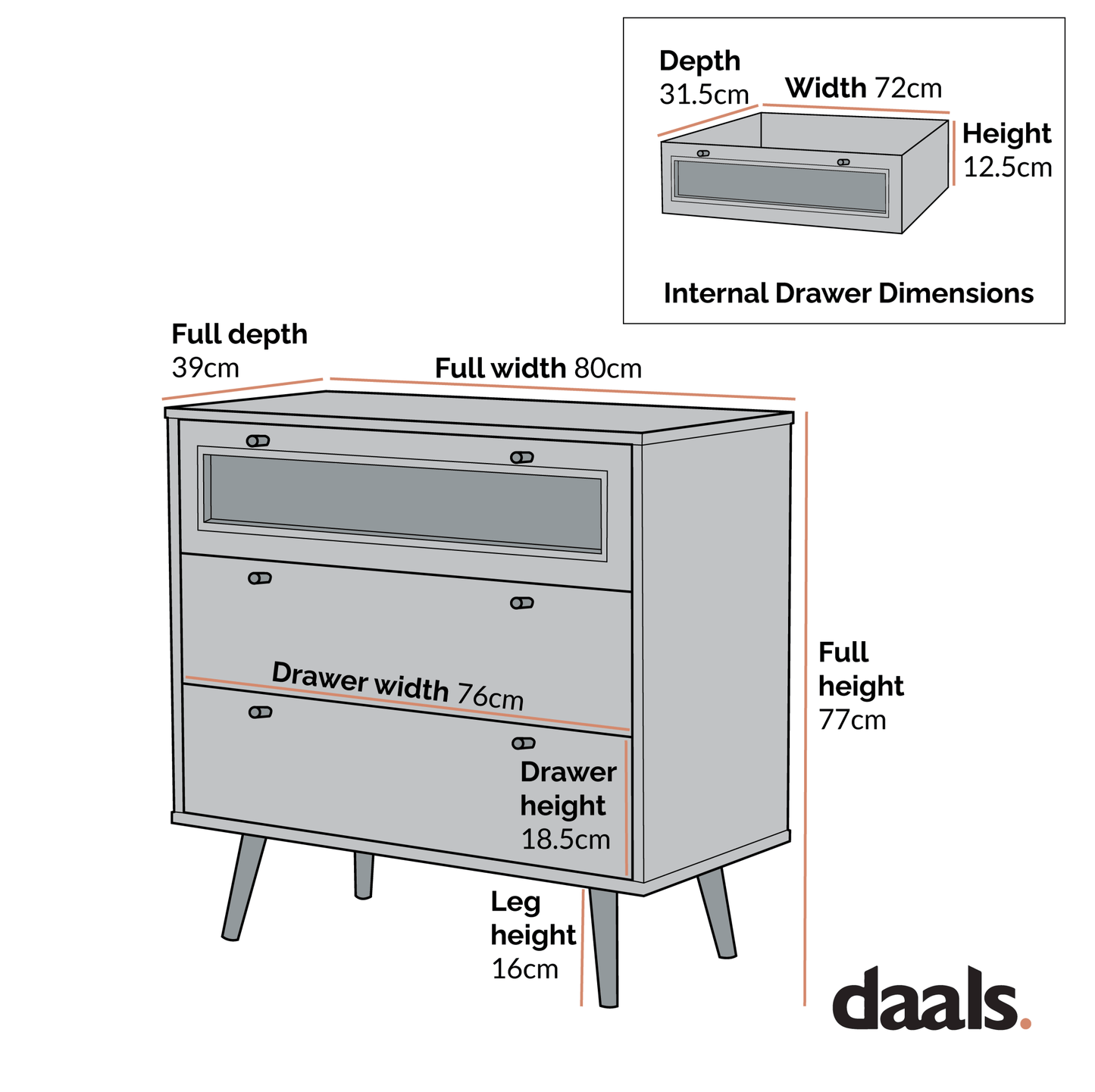 Anya Woven Rattan Chest of 3 Drawers in White