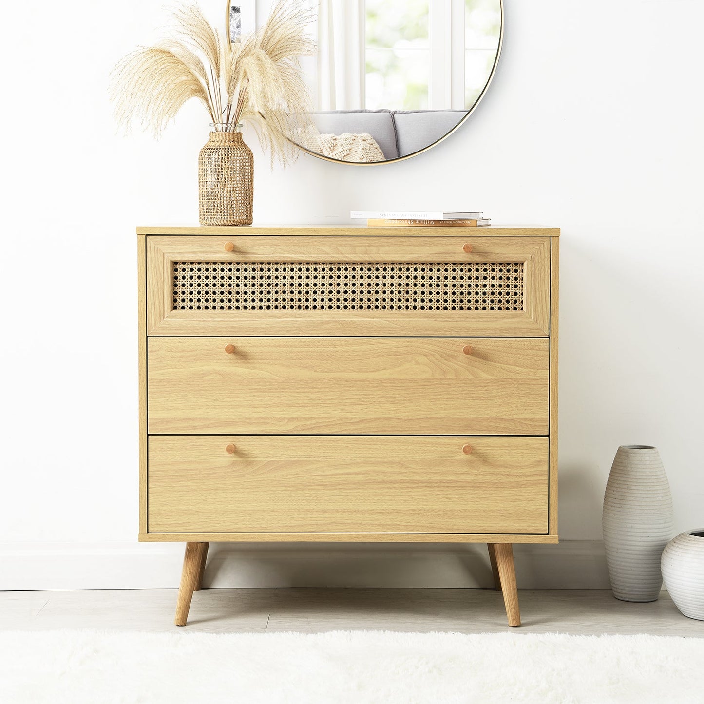 Anya Woven Rattan Chest of 3 Drawer in Natural Colour