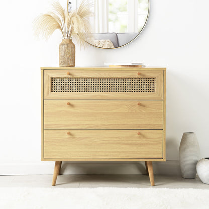 Anya Woven Rattan Chest of 3 Drawer in Natural Colour