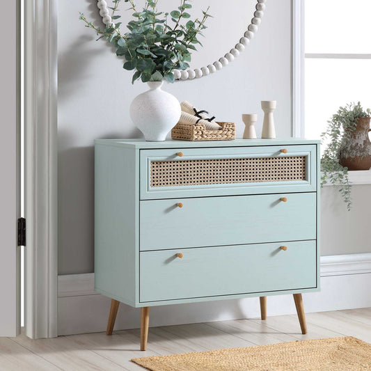 Anya Woven Rattan Chest of 3 Drawer in Mint Colour