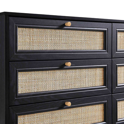 Frances Woven Rattan Chest of 6 Drawers, Black