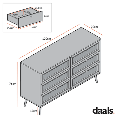 Frances Woven Rattan Chest of 6 Drawers, White