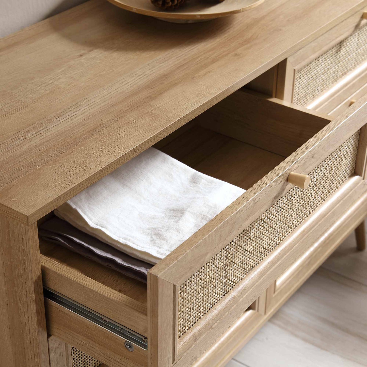 Frances Woven Rattan Chest of 6 Drawers, Natural