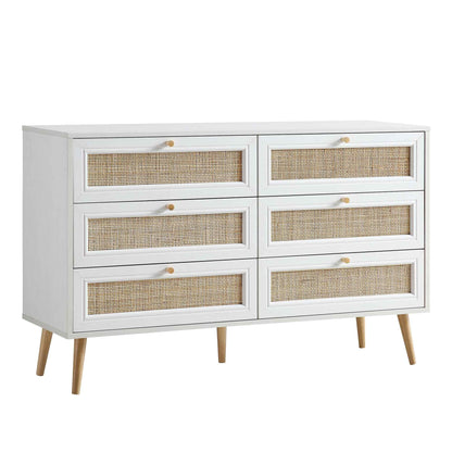 Frances Woven Rattan Chest of 6 Drawers, White
