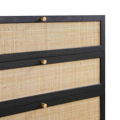 Frances Woven Rattan Tall Chest of 4 Drawers, Black