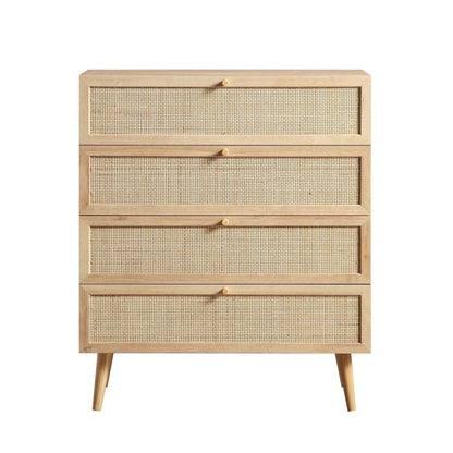 Frances Woven Rattan Tall Chest of 4 Drawers, Natural