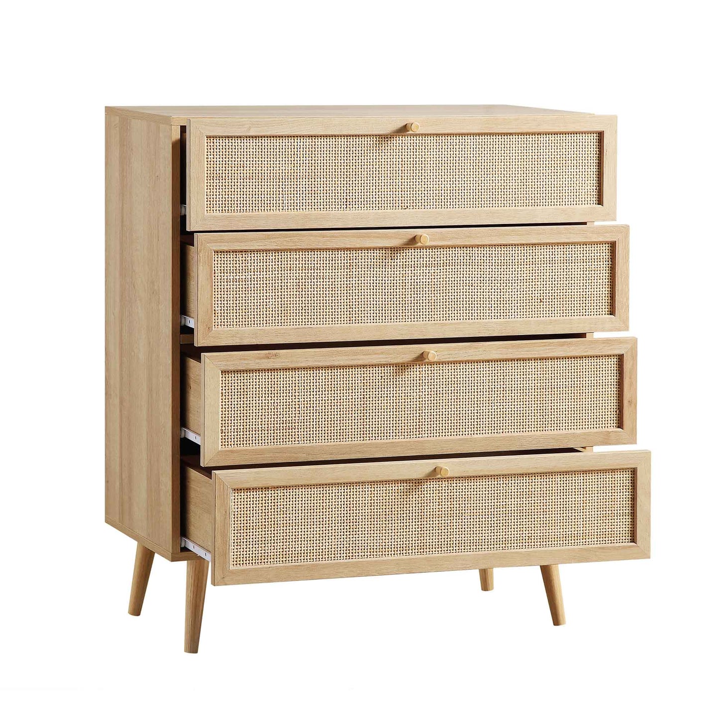 Frances Woven Rattan Tall Chest of 4 Drawers, Natural