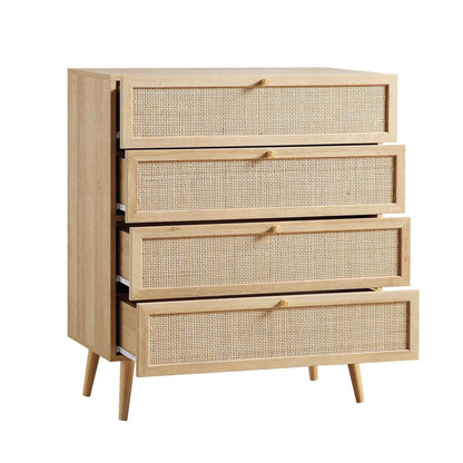 Frances Woven Rattan Tall Chest of 4 Drawers, Natural