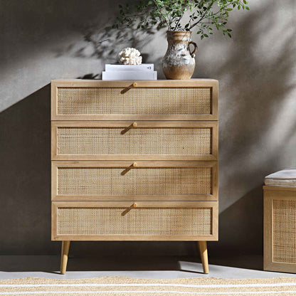 Frances Woven Rattan Tall Chest of 4 Drawers, Natural
