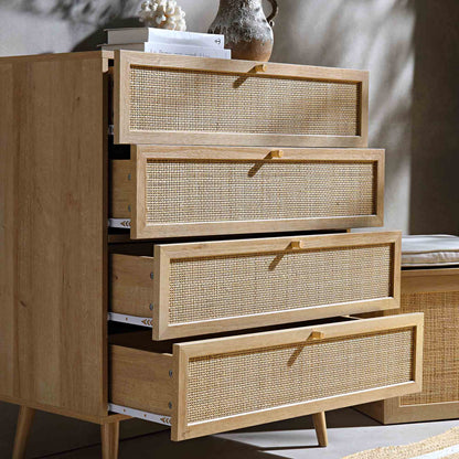 Frances Woven Rattan Tall Chest of 4 Drawers, Natural