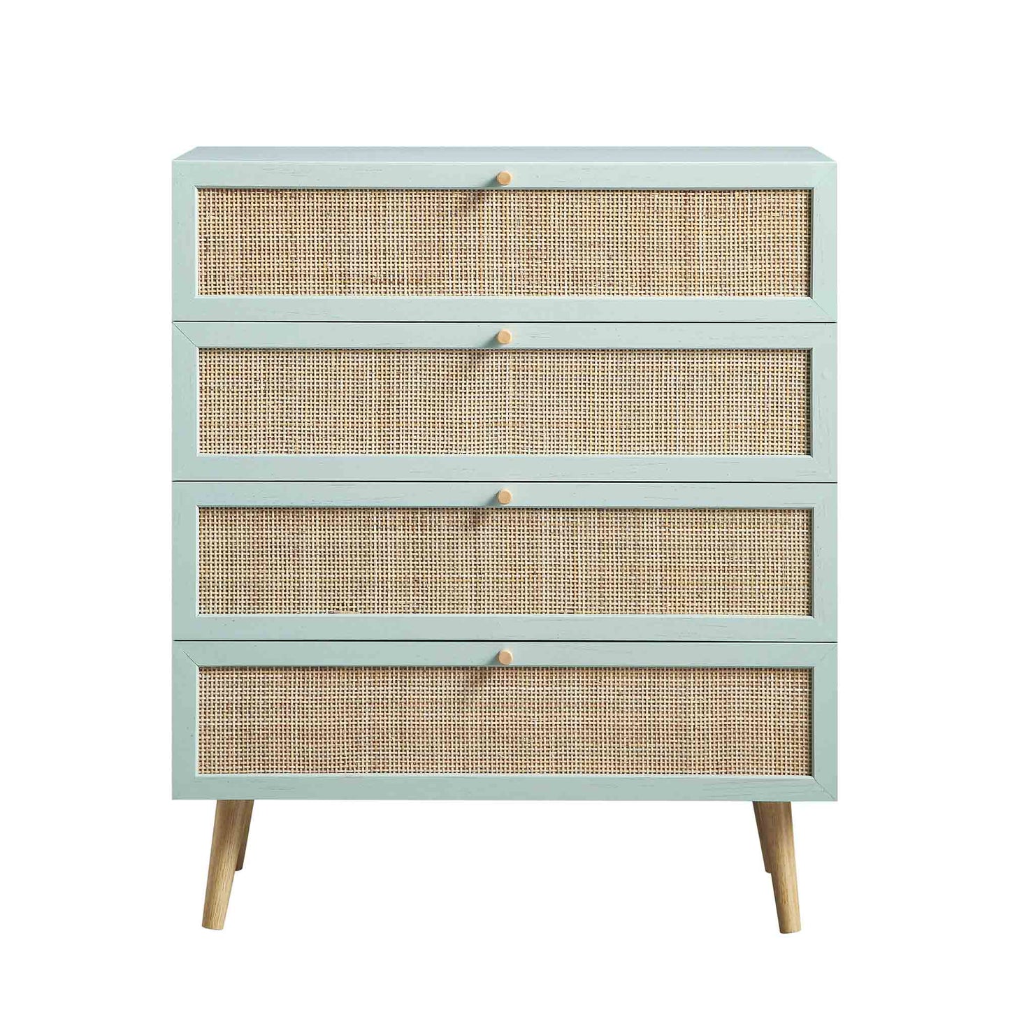 Frances Woven Rattan Tall Chest of 4 Drawers, Mint