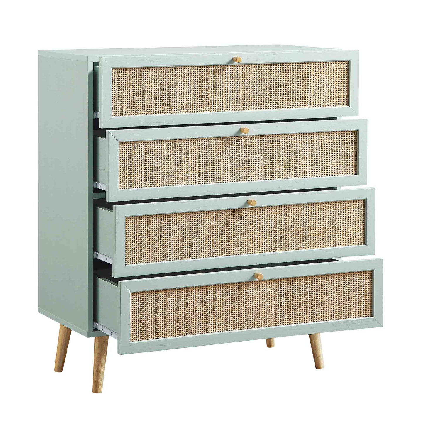 Frances Woven Rattan Tall Chest of 4 Drawers, Mint