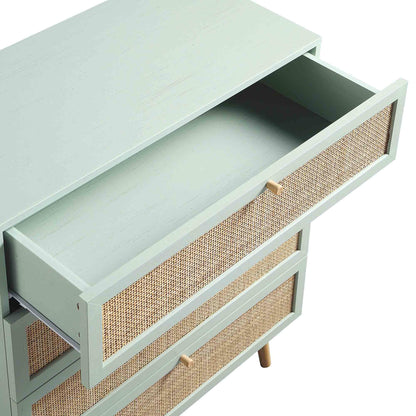 Frances Woven Rattan Tall Chest of 4 Drawers, Mint
