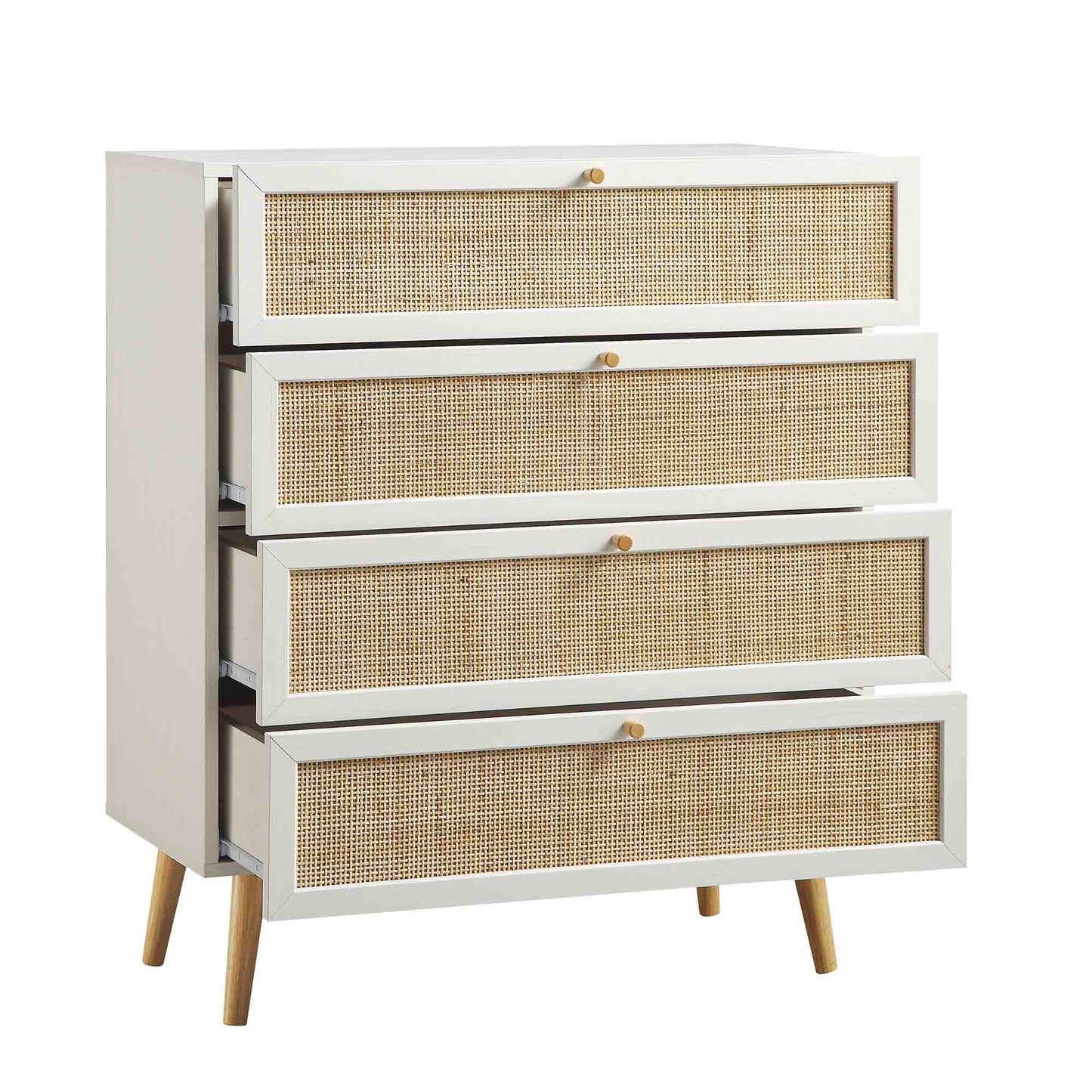 Frances Woven Rattan Tall Chest of 4 Drawers, White