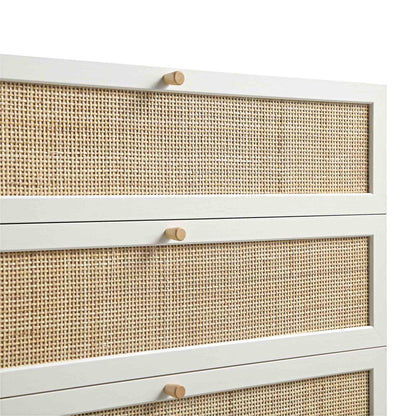 Frances Woven Rattan Tall Chest of 4 Drawers, White