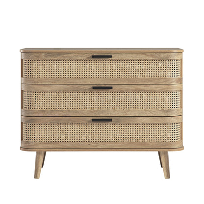 Izzy Curved Rattan Chest of 3 Drawers, Natural