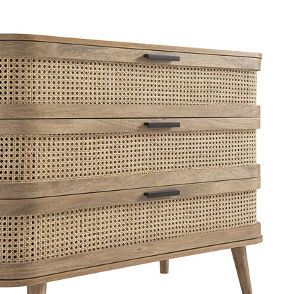 Izzy Curved Rattan Chest of 3 Drawers, Natural
